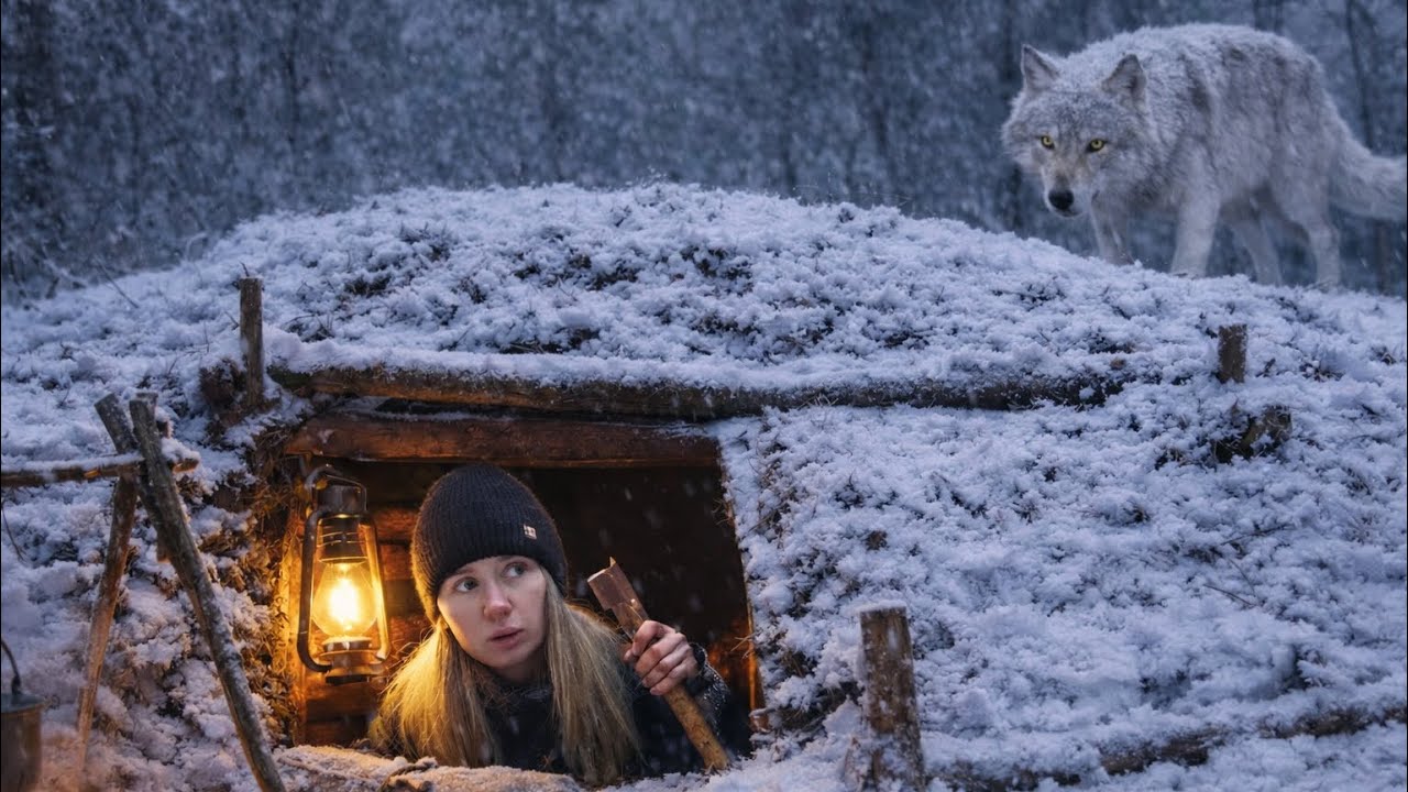 Surviving the Night Snow, Wind and a Wolf Bushcraft