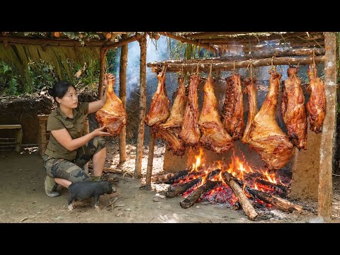 Making Smoked Wild Boar Meat in the Wild Survival Life,