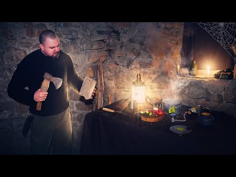 Solo overnight in an old castle, survival, bushcraft ASMR