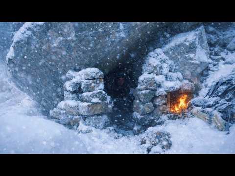 Frozen Mountain Survival Building a Stone House from Scratch