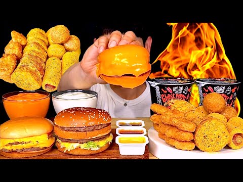 ASMR 고스트페퍼라면트리플치즈버거 빅맥 맥너겟 뿌링클사이드 먹방Ghost Pepper Noodles