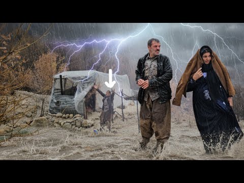 A violent storm and a roaring sky with hail and lightning