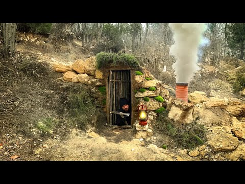Building a Cozy Stone Dugout for Survival Warm Stove and