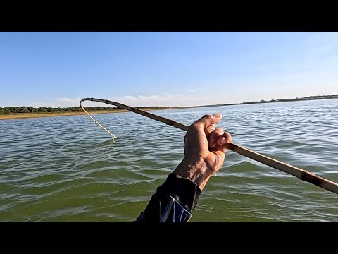 Pescaria de tucunaré e corvina na varinha de bambu eu não