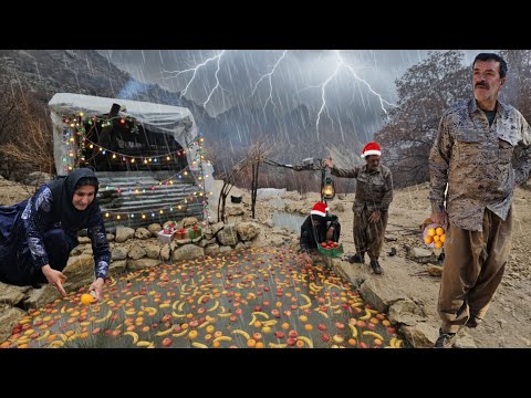 Christmas celebration in a storm and the sky roars over