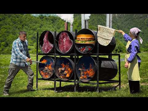 How We Bake Steaks and Burgers in a Homemade Barrel Smoker