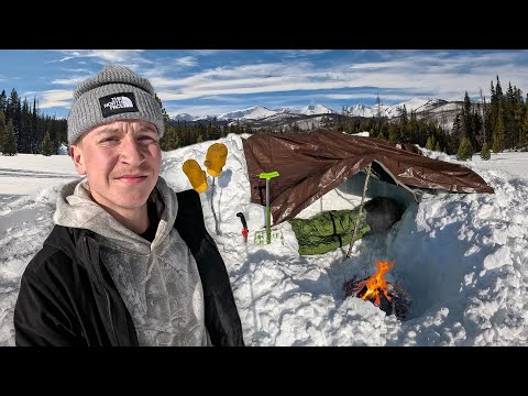 Winter Bushcraft Camping in the Mountains - Overnight in