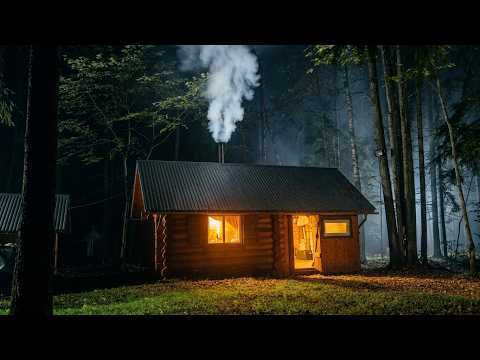 COZY NIGHT in a Hand-Built LOG CABIN. OFF GRID