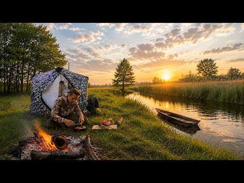 Journey along a wild river Night island Morning fishing