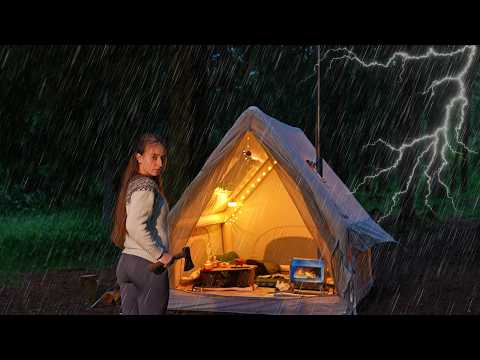 45 Hours Solo Camping in a Wild Forest During Heavy Rain