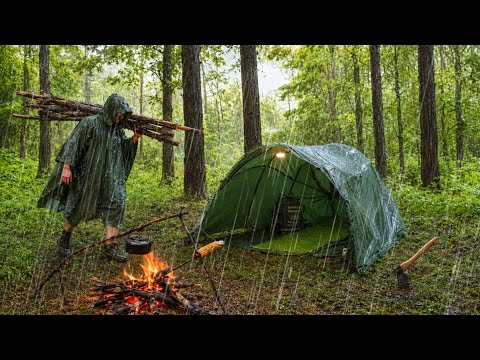Solo Camping in Heavy Rain Without a Tent Only a Tarp