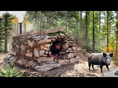 Building a Barrel-Shaped Stone Shelter to Hide from a Wild