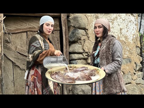 Cooking flavored muscle with milk in the village of Iran!