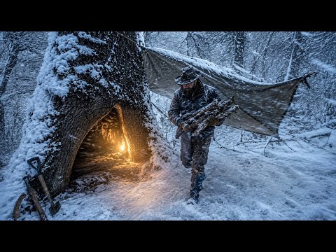 Survival Challenge in Heavy Snow and Blizzard -11°C