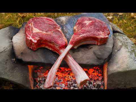 Double Tomahawk Steak Cooked on Fire Pure Outdoor Perfection