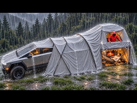 I BUILT A GIANT TWO-STORY TENT ALONE IN HEAVY RAIN