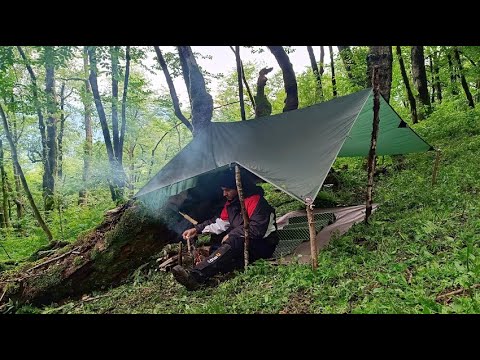Solo camping at 1000 meters altitude - Camping in rainy