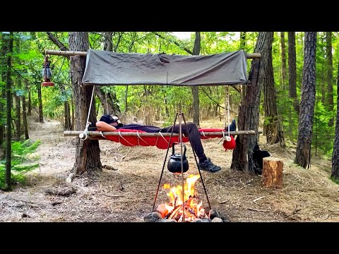 Building a Hammock from Branches and Rope: Forest Survival
