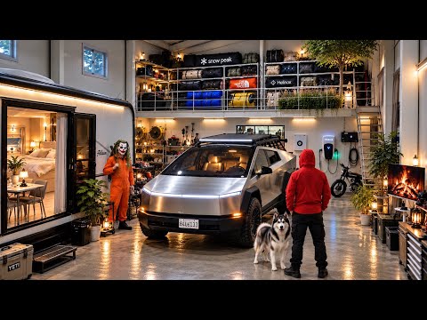 LIVING IN MY GIANT CAMPING HOUSE WITH TESLA CYBERTRUCK