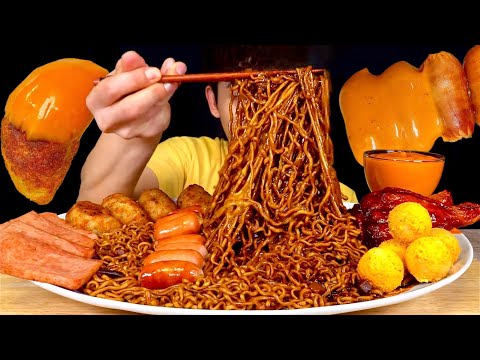 ASMR 토핑가득 짜장라면 스팸 닭다리구이 군만두 치즈볼 소세지 먹방~ Black Bean Noodles