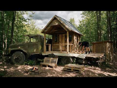 I Built a FREE House from PALLETS on TOP of an OLD TRUCK