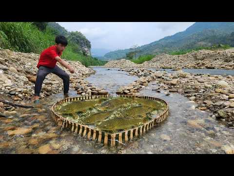 The young man used bamboo to make traps to catch fish in