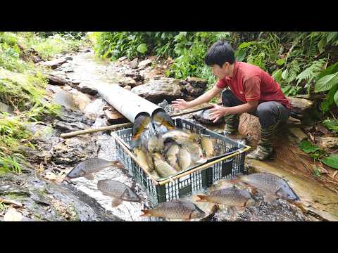 Fishing techniques using bamboo tubes and wooden troughs