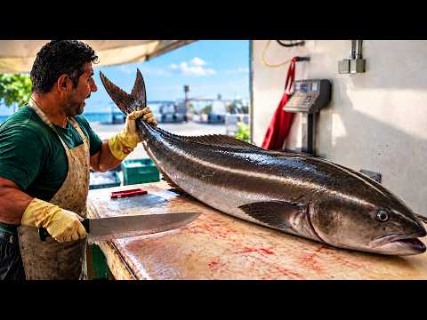 Filleting a Giant Cobia Whole Fish to Fresh Fillets