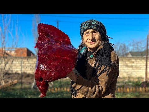 Mix of Grandma Cooked Beef Liver According to an Unusual