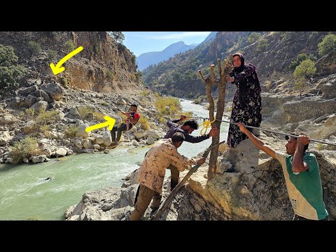 Installing a wire bridge on the river: a creative effort of