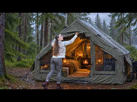 40 HOURS CAMPING IN RAIN IN A HUGE INFLATABLE TENT WITH MY