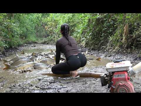 The Simplest Fishing Method: Draining Wild Lake to Catch