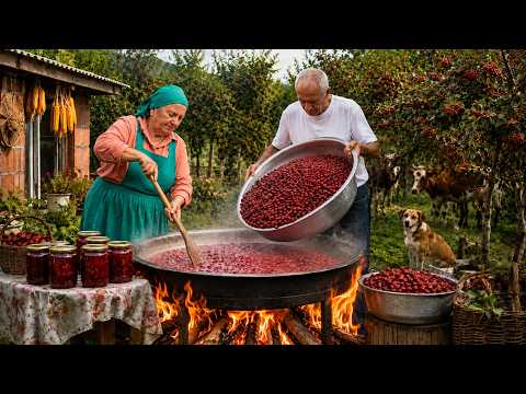 Traditional Cornelian Cherry Jam Harvesting & Cooking in