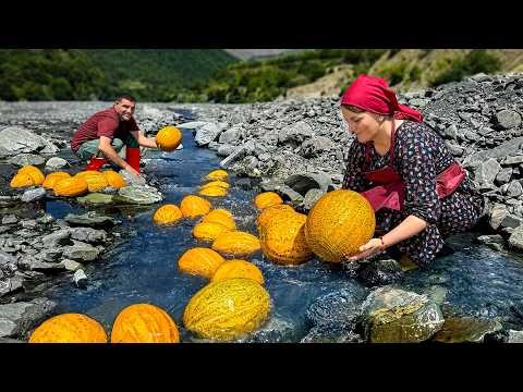 Washing Giant Melons in the Mountain River Winter Melon