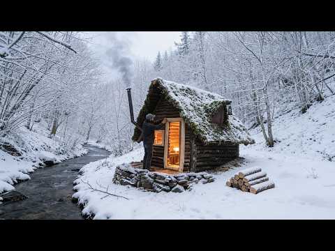 Building a Survival Shelter Alone in the Snowy Winter