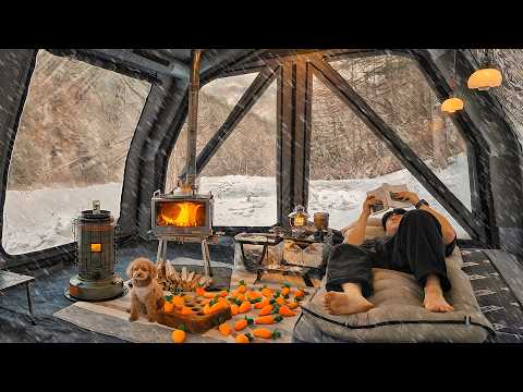 -15℃ Camping in Snow with My Dog 2-Room Inflatable Tent