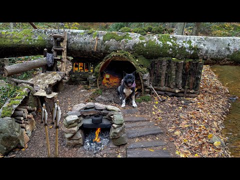 30 Days SOLO SURVIVAL CAMPING In RAIN; Catch and Cook,