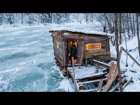 Cold Outside, Warm Inside Cabin Night by the Ice River