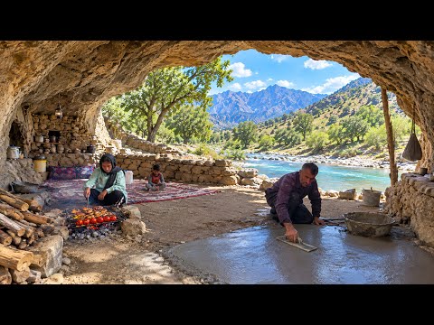Leveling the Cave Floor with Stone and Cement for a Safe