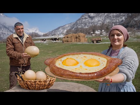 Making A Really Big Georgian Khachapuri with Rare Ostrich