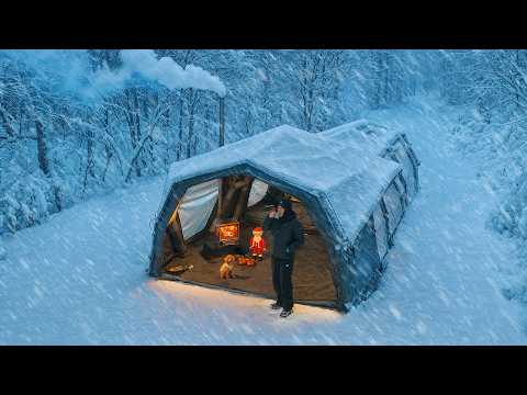 Camping in Heavy Snow with My Dog 3-Room Inflatable Tent