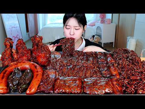 ASMR MUKBANG 직접 만든 불닭 짜장 버섯 양념치킨 킬바사 소세지 먹방 & 레시피 SPICY