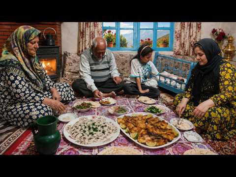 Rural Life in Iran Cooking Crispy Fish with Mushroom