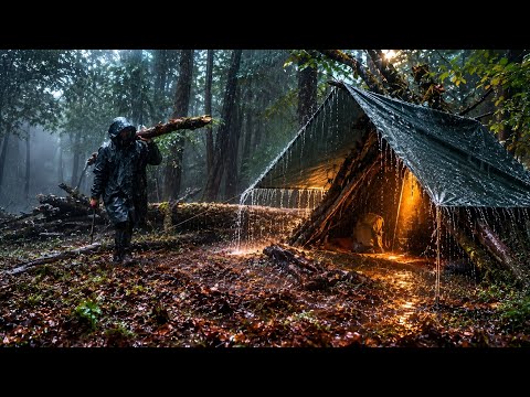 Cozy Shelter Camping in Heavy Rain 2 Rainy Nights in the
