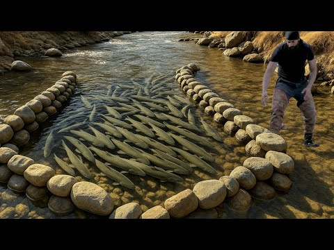Incredible Fishing Technique Using Stones in the Stream