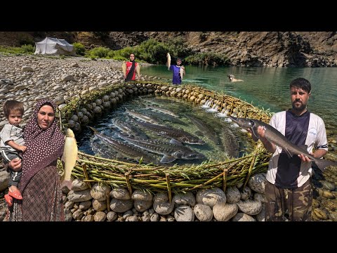 Nomadic Family Catches the River Monster Traditional