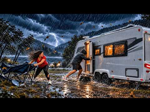 TÜM GECE ŞİDDETLİ YAĞAN YAĞMUR ALTINDA ÇEKME KARAVAN İLE