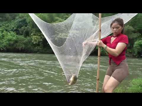 Fishing Girl | Skillful Girl Lifts Fishing Net, Catches