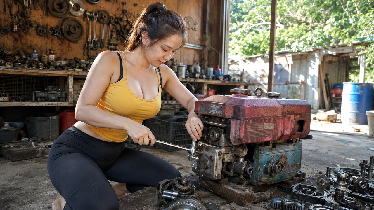 A beautiful young woman personally repairs and restores an