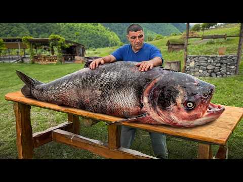 Cooking a Whole Giant Fish Underground In The Faraway